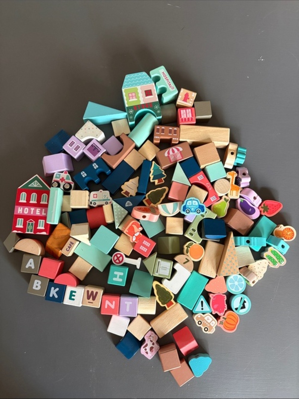Wooden Colorful Kids Toy Building Blocks Set - Multicolor